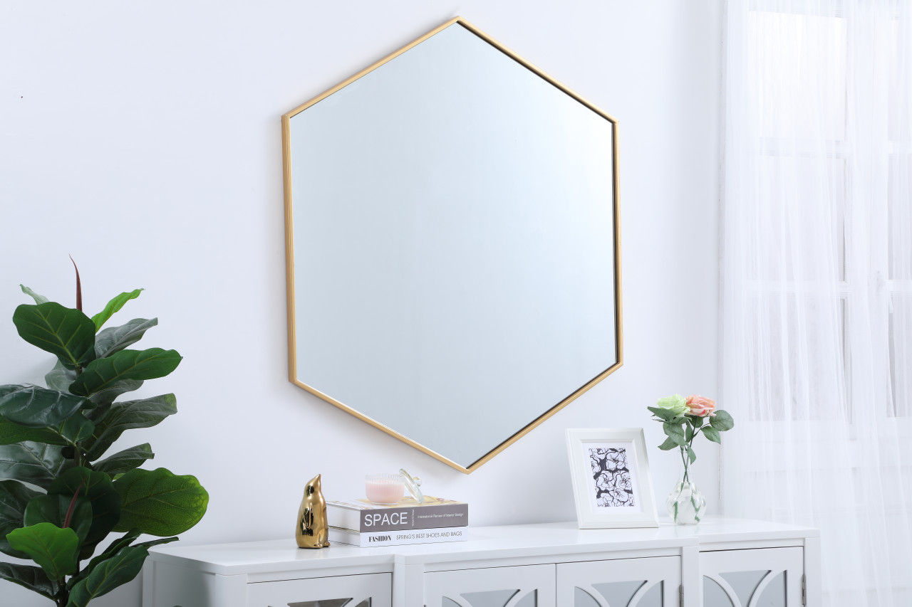 Elegant Decor MR4541BR Eternity Metal frame hexagon mirror 41 inch in Brass