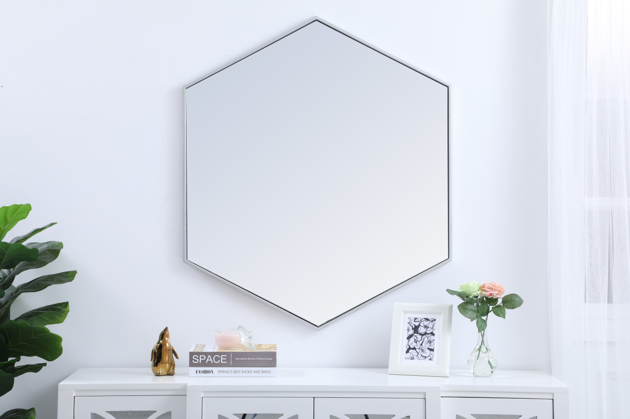 Elegant Decor MR4541S Eternity Metal frame hexagon mirror 41 inch in Sliver