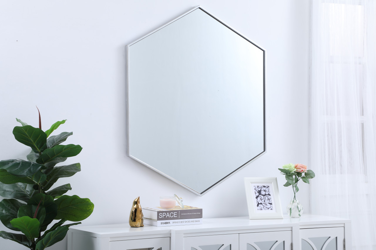 Elegant Decor MR4541S Eternity Metal frame hexagon mirror 41 inch in Sliver