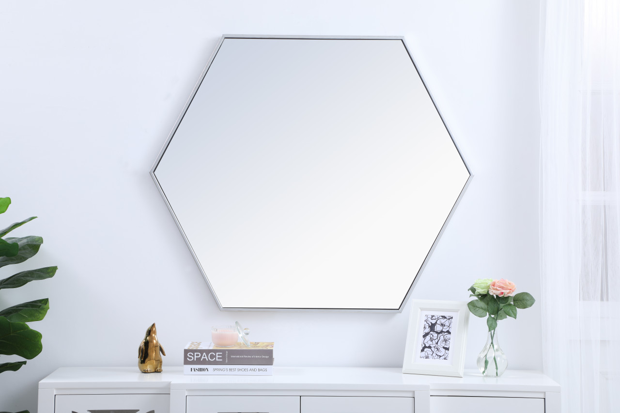 Elegant Decor MR4541S Eternity Metal frame hexagon mirror 41 inch in Sliver