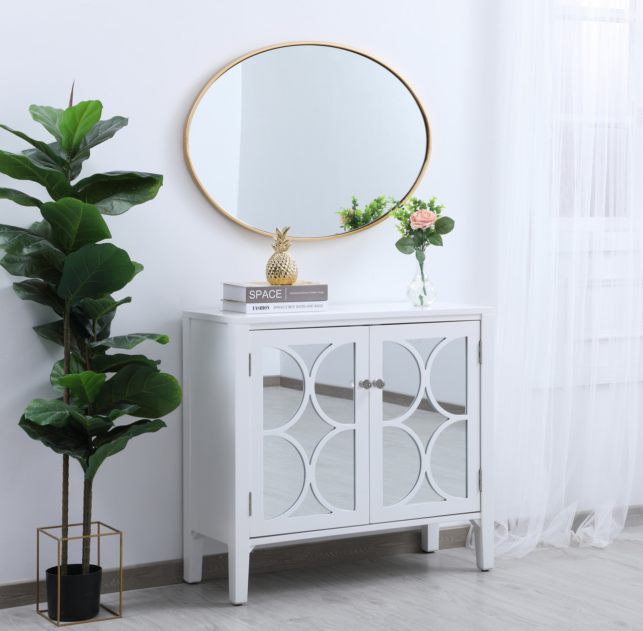 Elegant Decor MR4624BR Eternity Metal frame oval mirror 34 inch in Brass