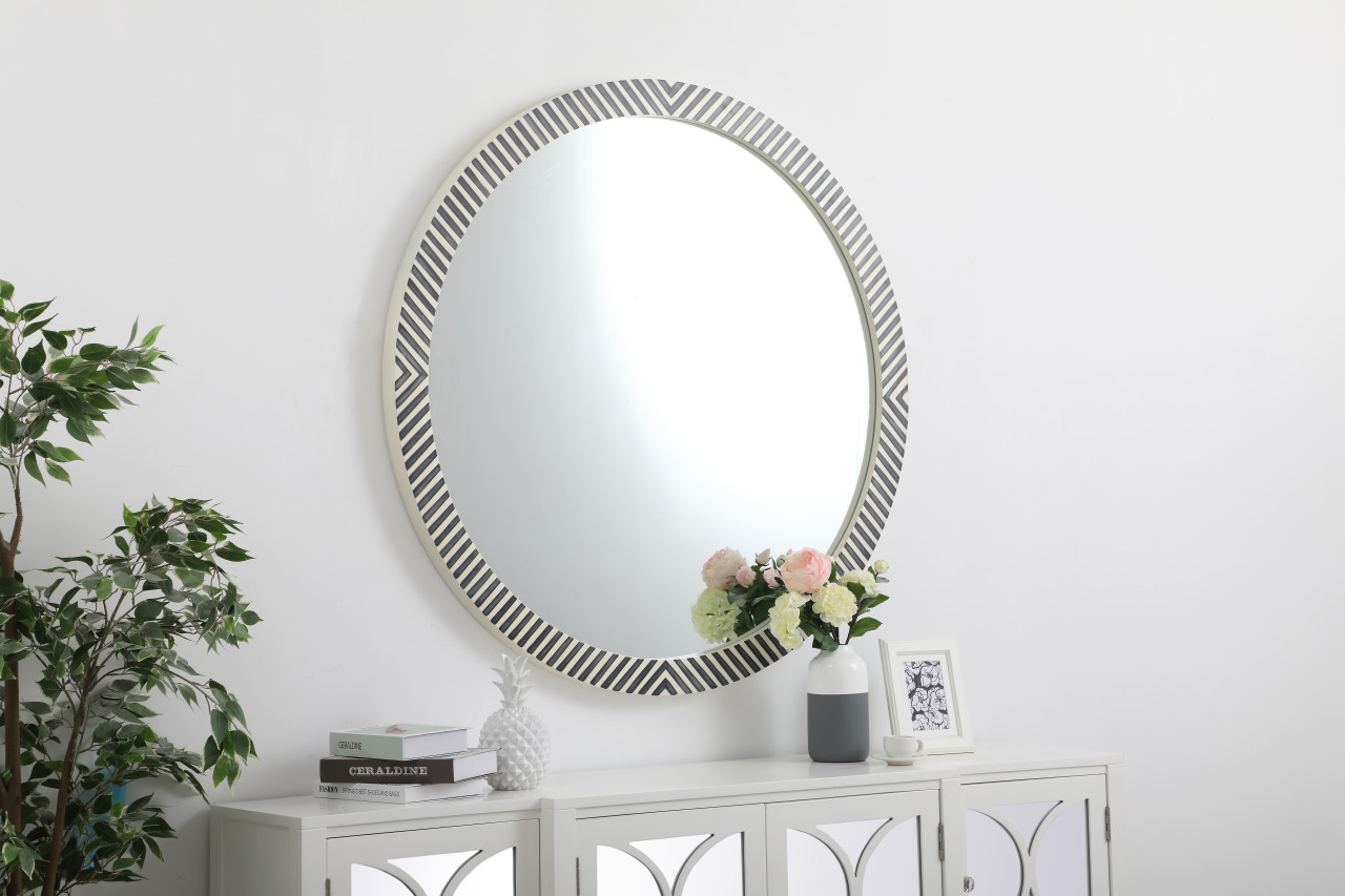 Elegant Decor MR54848 Colette Round mirror 48 inch in Chevron