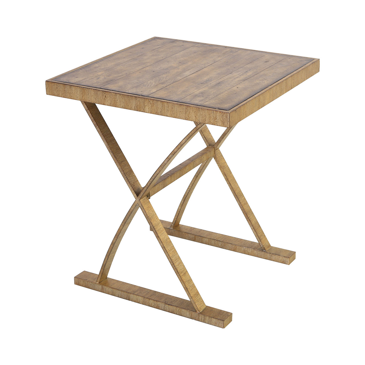 ELK HOME 164-005 Better Ending Accent Table in Bright Aged Gold and Brown Stained Solid Pine