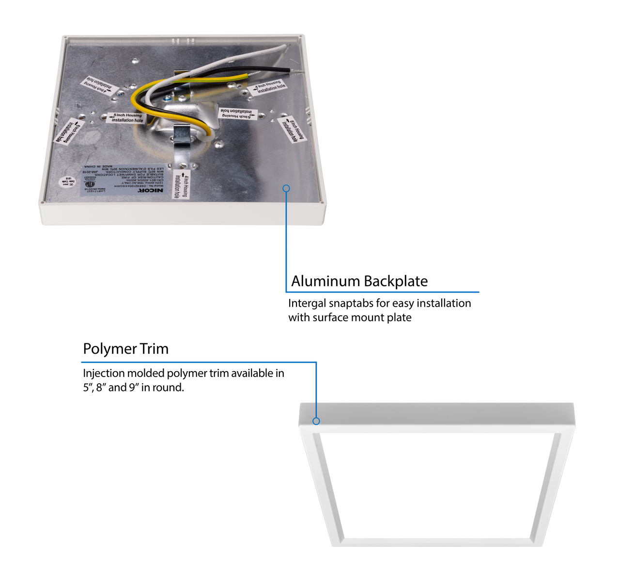 NICOR DSE621203KSQWH DSE6 Square 6-inch Edge-Lit LED Surface Mount Downlight, 3000K