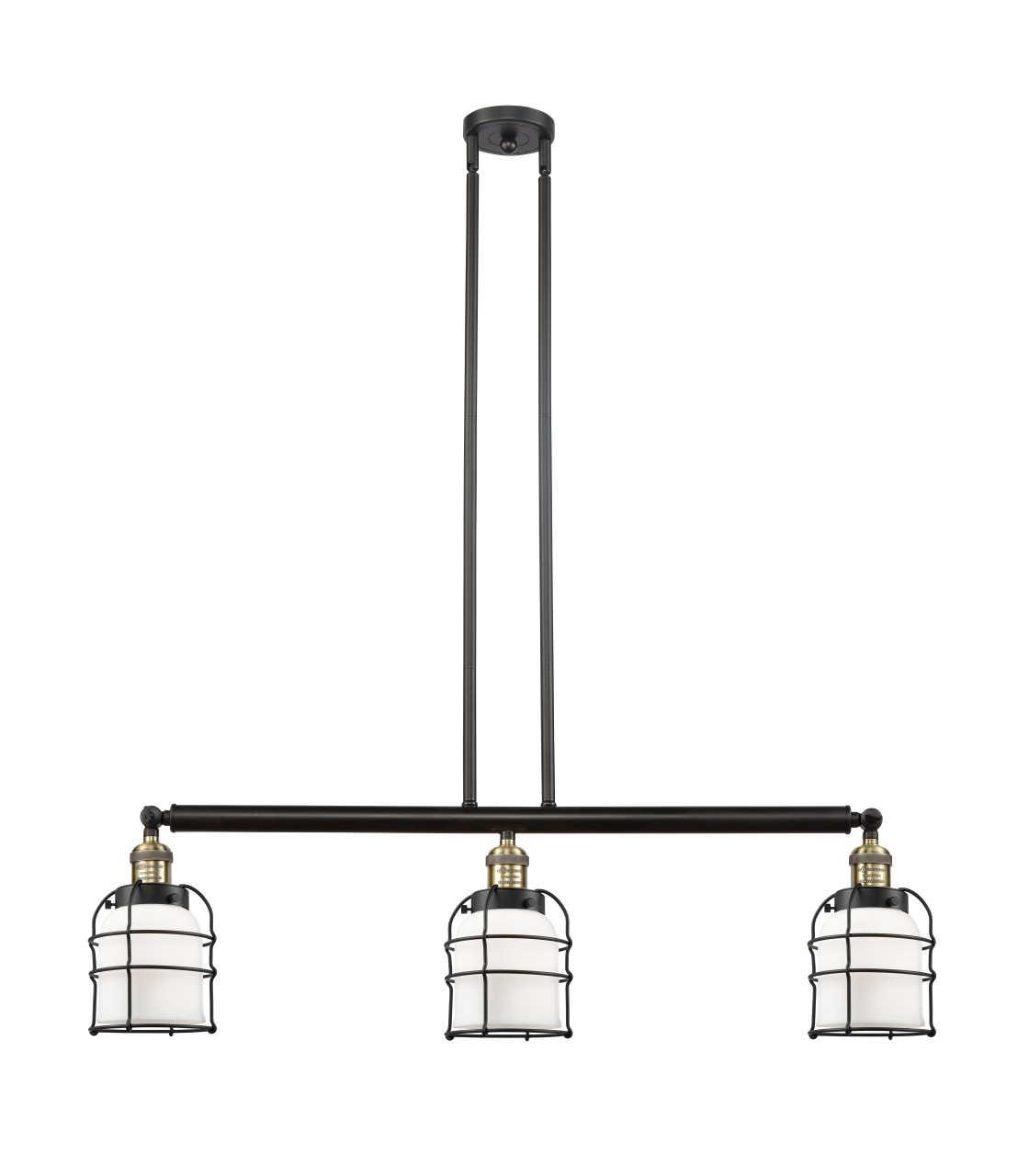 INNOVATIONS LIGHTING 213-BAB-G51-CE Small Bell Cage 3 Light Island Light, Black Antique Brass