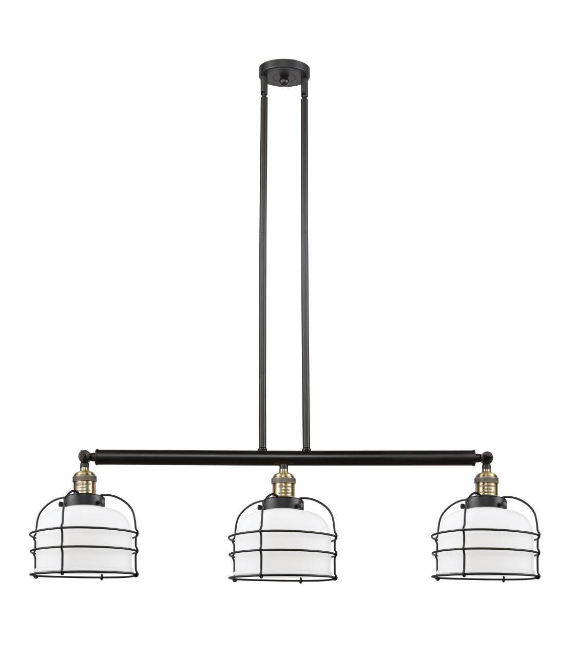 INNOVATIONS LIGHTING 213-BAB-G71-CE Large Bell Cage 3 Light Island Light, Black Antique Brass