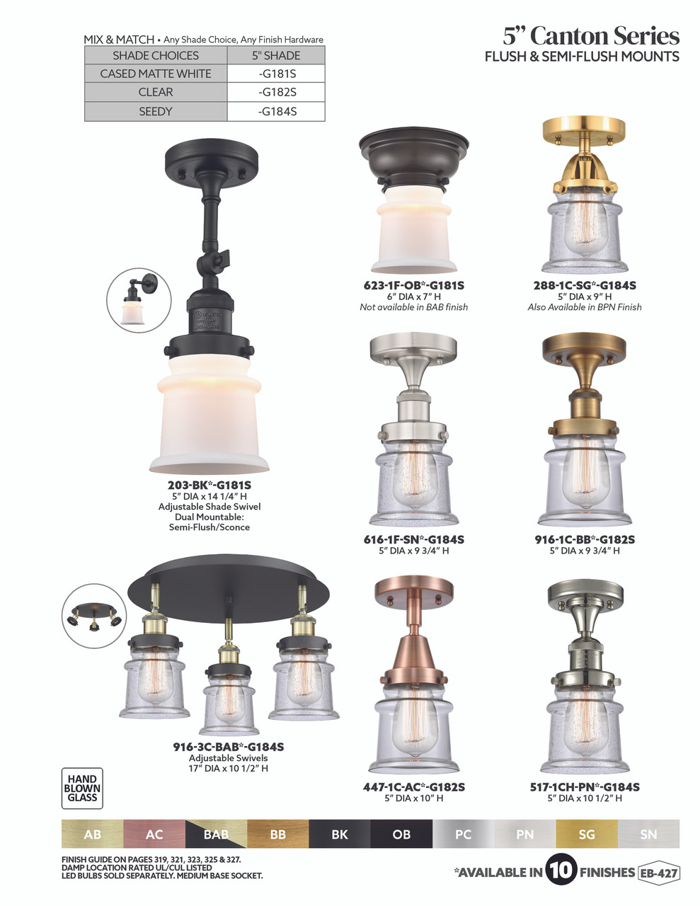 INNOVATIONS LIGHTING 623-1F-BB-G181S Small Canton 1 Light Flush Mount