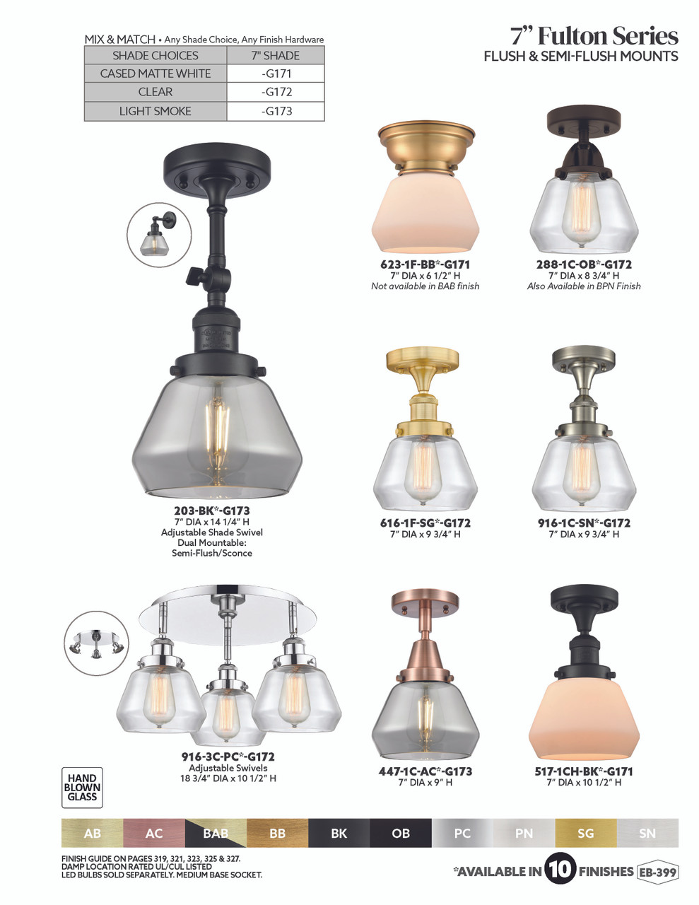 INNOVATIONS LIGHTING 623-1F-BB-G171 Fulton 1 Light Flush Mount