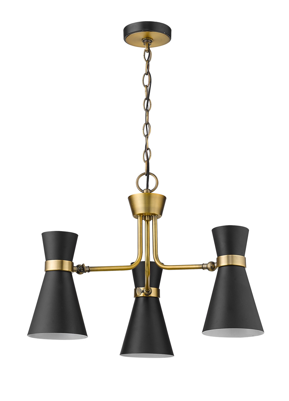 Z-LITE 728-3MB-HBR 3 Light Chandelier,Matte Black + Heritage Brass