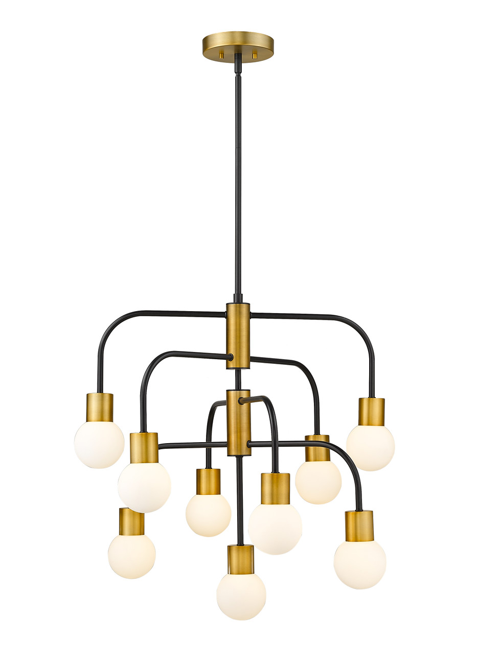 Z-LITE 621-9MB-FB 9 Light Chandelier,Matte Black + Foundry Brass