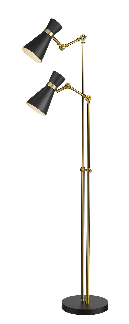 Z-LITE 728FL-MB-HBR 2 Light Floor Lamp,Matte Black + Heritage Brass