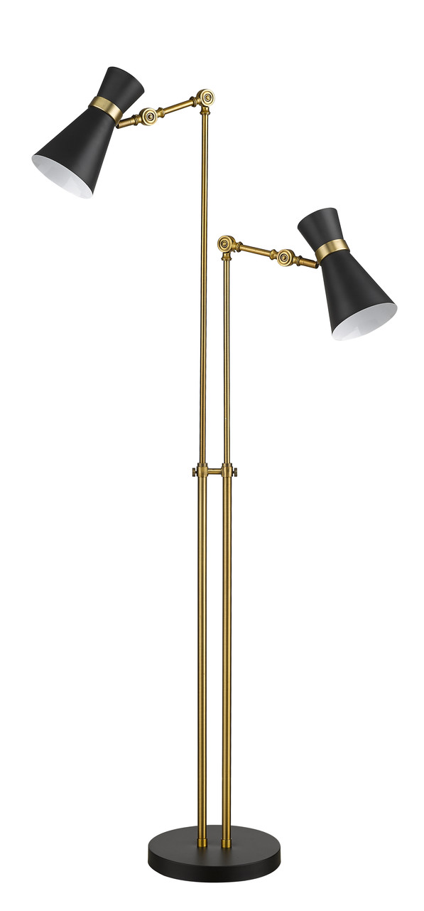 Z-LITE 728FL-MB-HBR 2 Light Floor Lamp,Matte Black + Heritage Brass