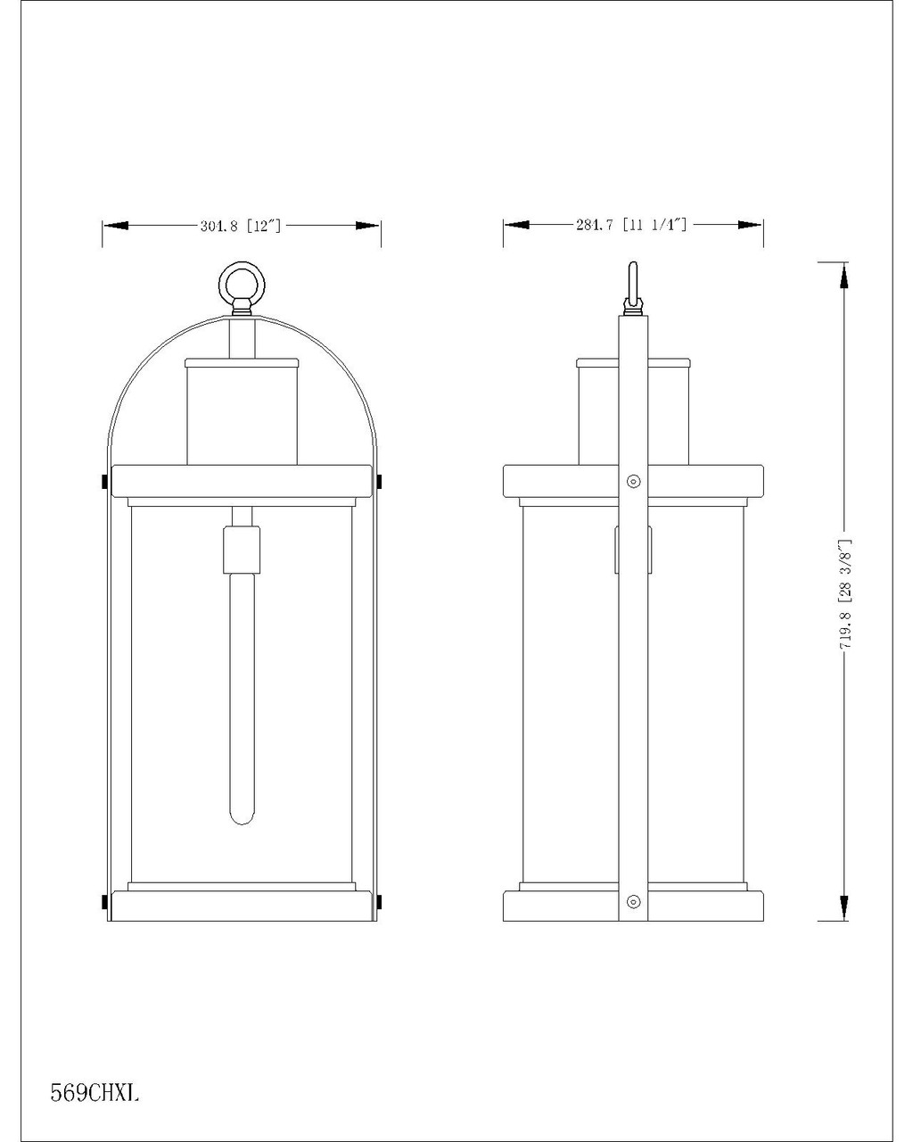 Z-LITE 569CHXL-BK 1 Light Outdoor Chain Mount Ceiling Fixture,Black