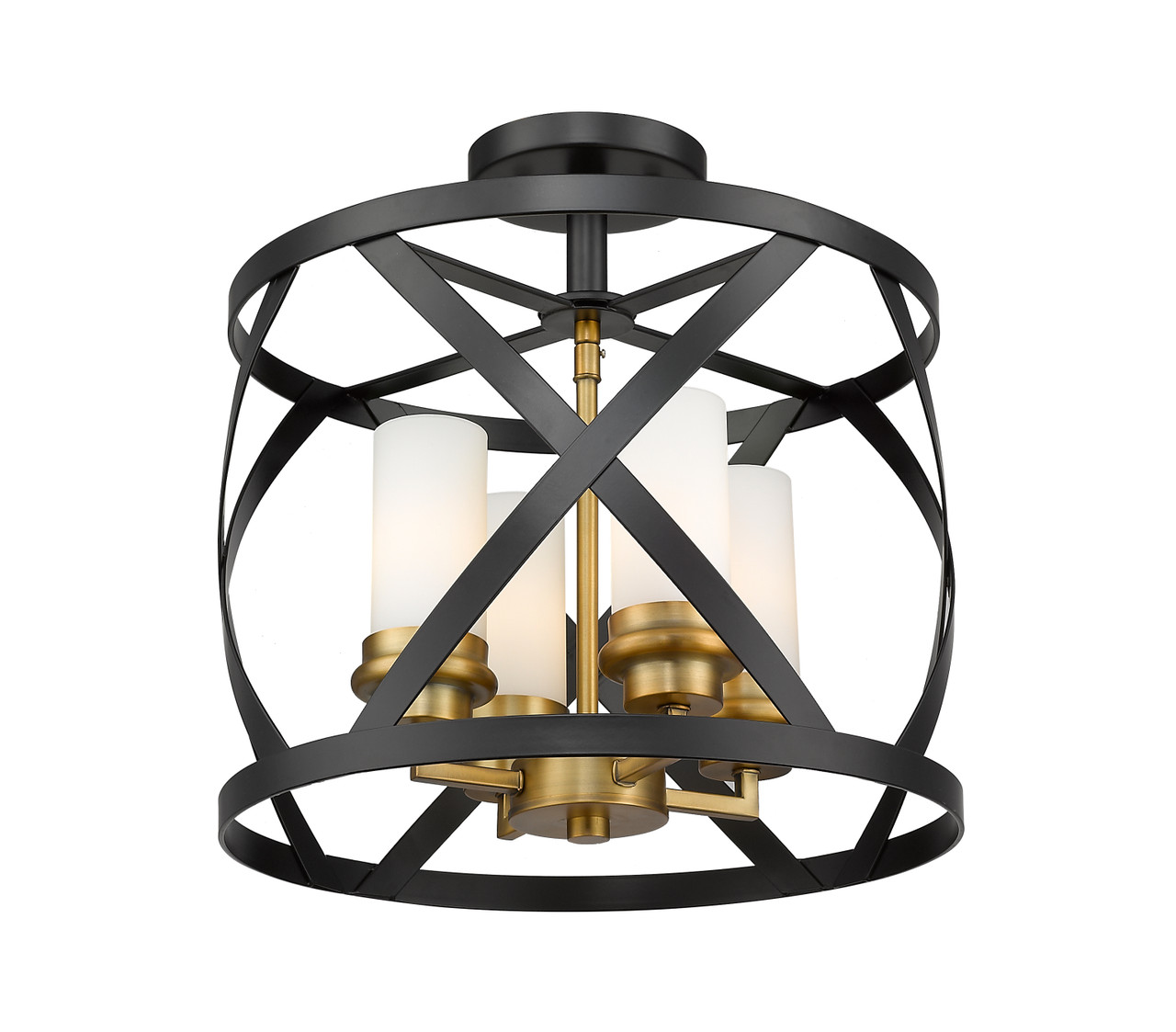 Z-LITE 481SF15-MB-OBR 4 Light Semi Flush Mount,Matte Black + Olde Brass