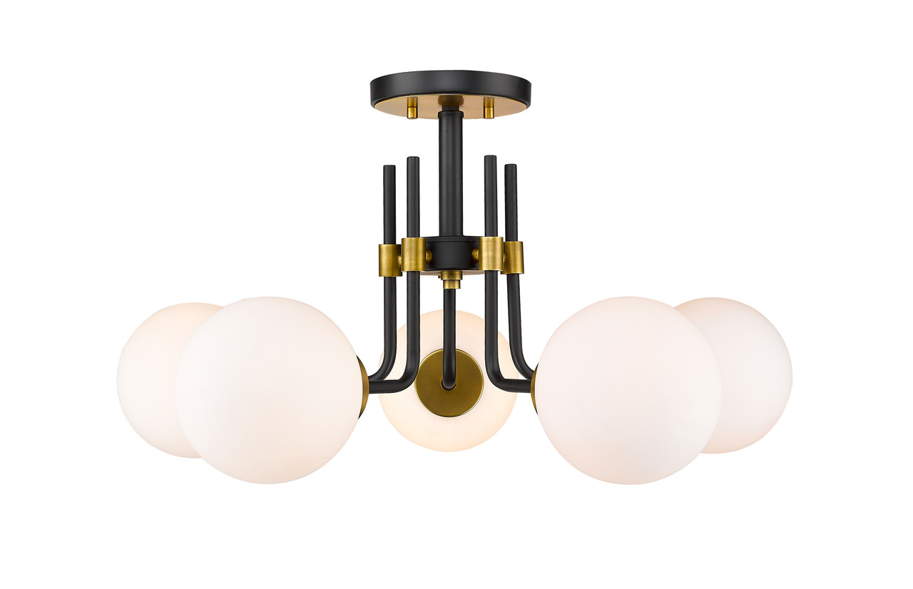 Z-LITE 477-5SF-MB-OBR 5 Light Semi Flush Mount,Matte Black + Olde Brass