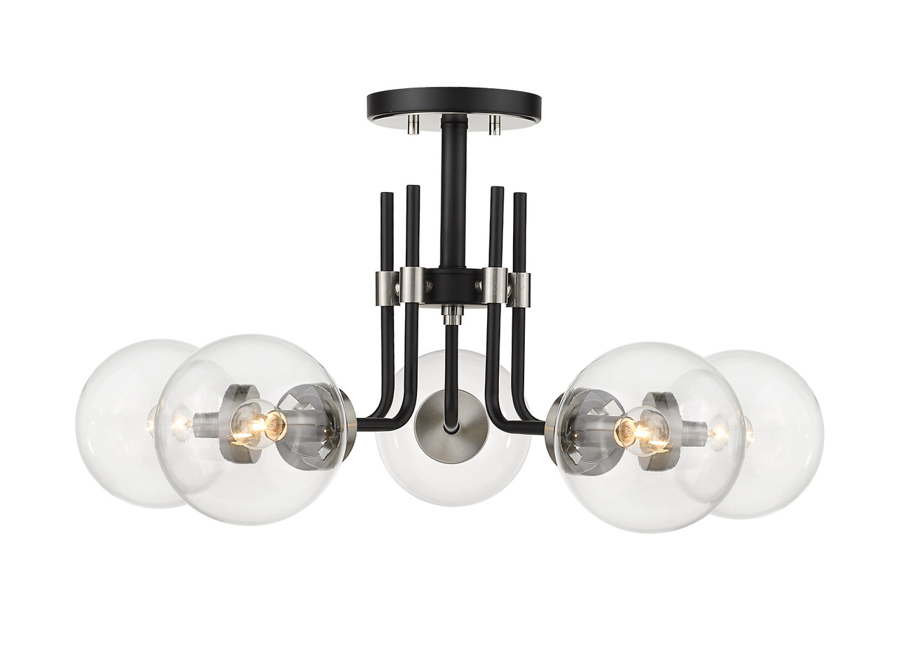 Z-LITE 477-5SF-MB-BN 5 Light Semi Flush Mount,Matte Black + Brushed Nickel