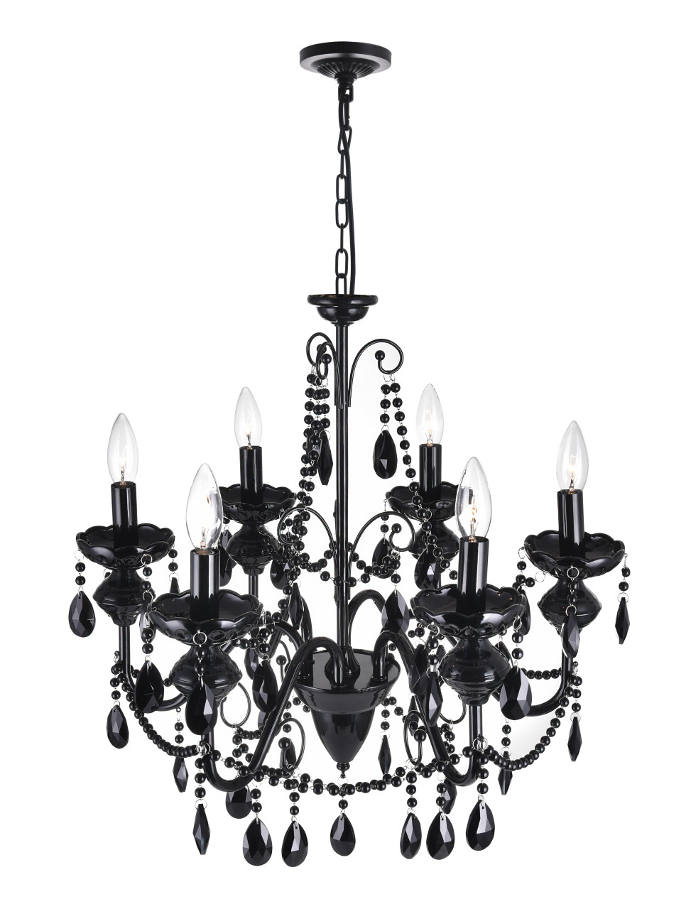 CWI LIGHTING 5095P22B-6 6 Light Up Chandelier with Black finish