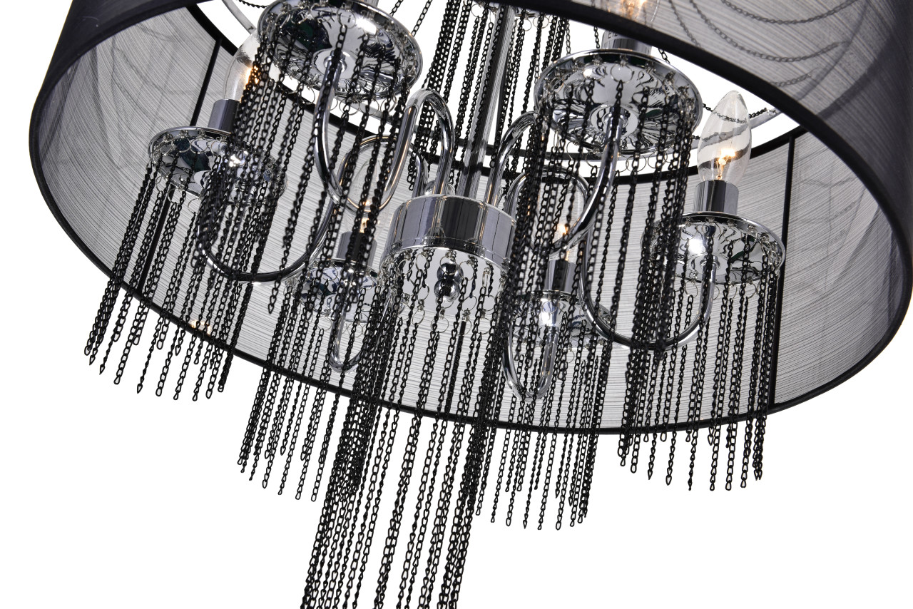 CWI LIGHTING 5475P20C-6 Black 6 Light Drum Shade Chandelier with Chrome finish