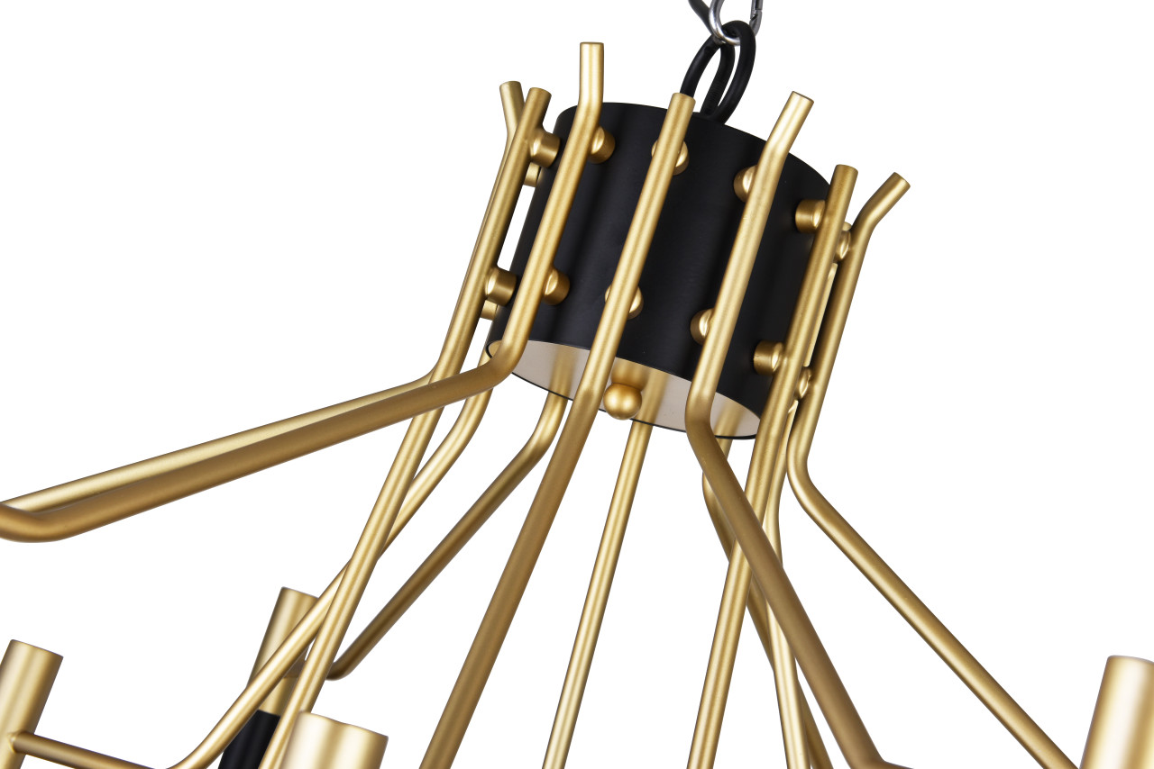 CWI LIGHTING 1017P32-12-129-A 12 Light Down Chandelier with Matte Black & Satin Gold finish