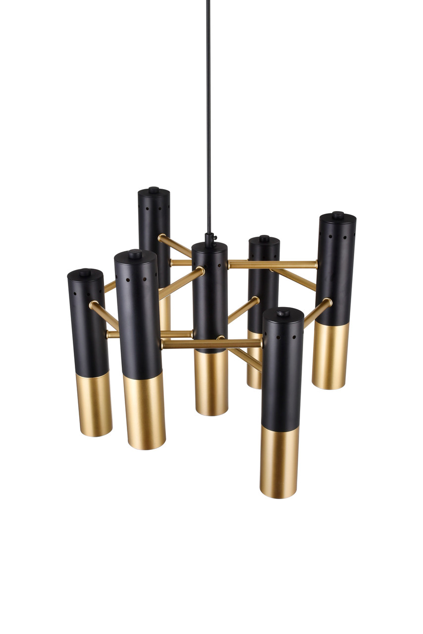 CWI LIGHTING 1015P17-7-129 7 Light Down Chandelier with Matte Black & Satin Gold finish