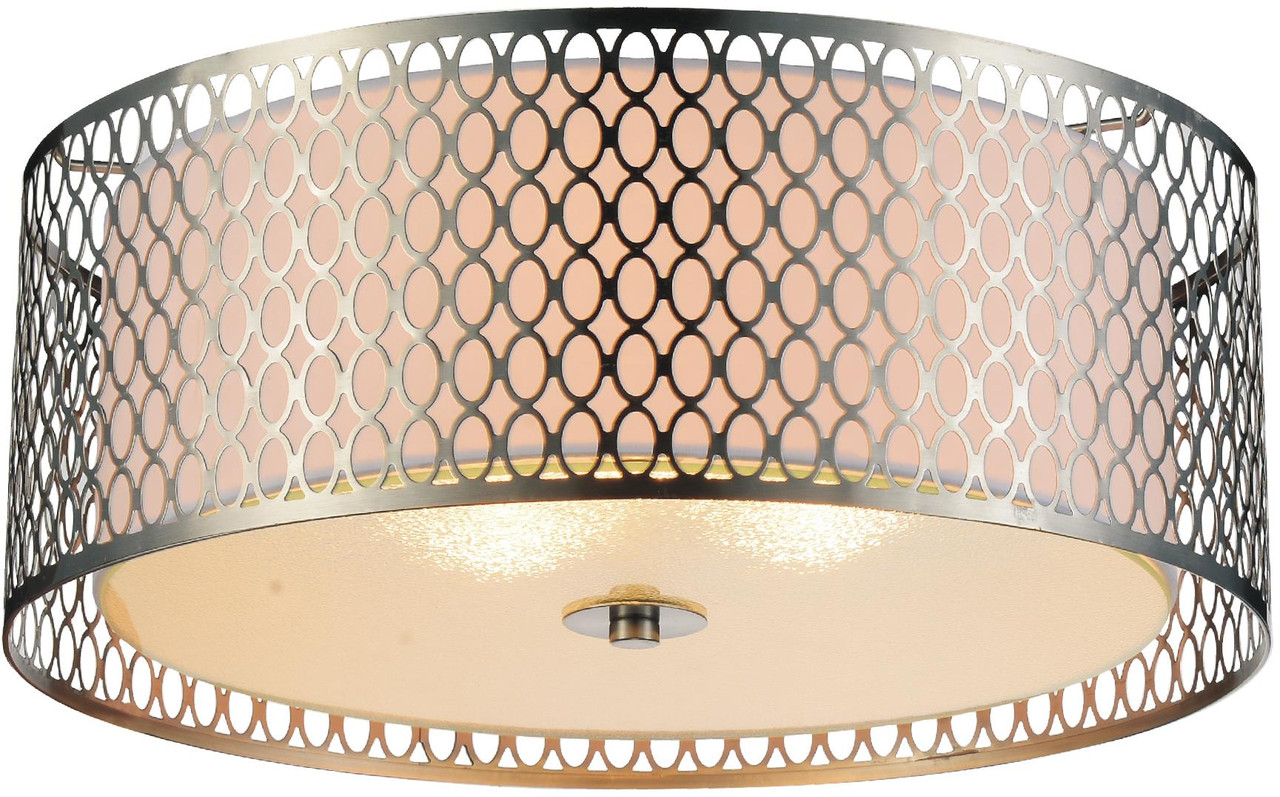 CWI LIGHTING 5555C17SN 3 Light Drum Shade Flush Mount with Satin Nickel finish
