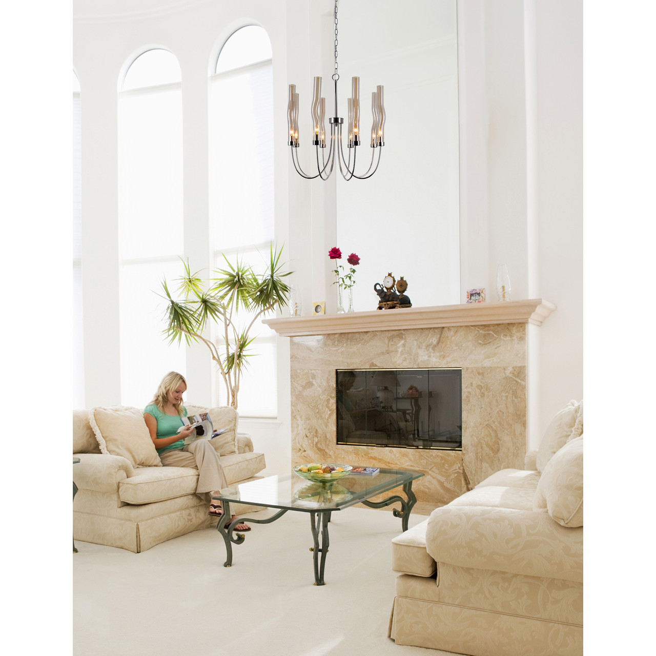 CWI LIGHTING 1203P21-8-613 8 Light Chandelier with Polished Nickel Finish