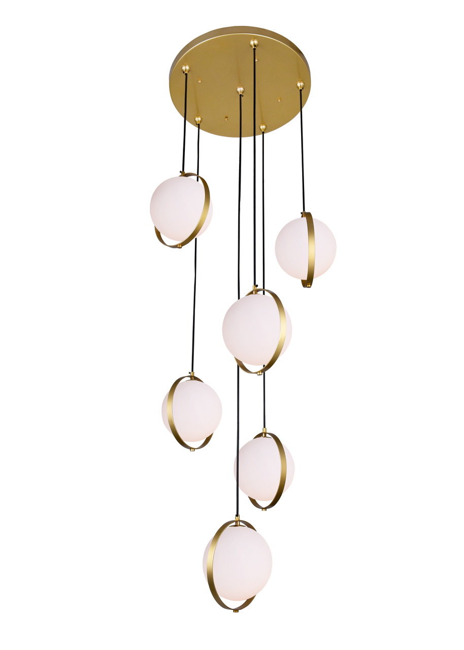 CWI LIGHTING 1153P24-6-169 6 Light Multi Light Pendant with Brass Finish