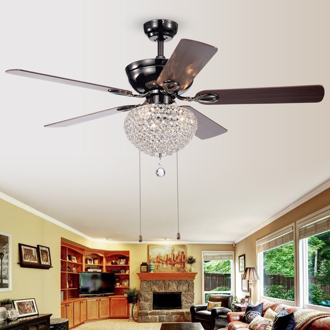 WAREHOUSE OF TIFFANY'S CFL-8176CH Taliko 52 in. 3-Light Indoor Bronze Finish Hand Pull Chain Ceiling Fan with Light Kit