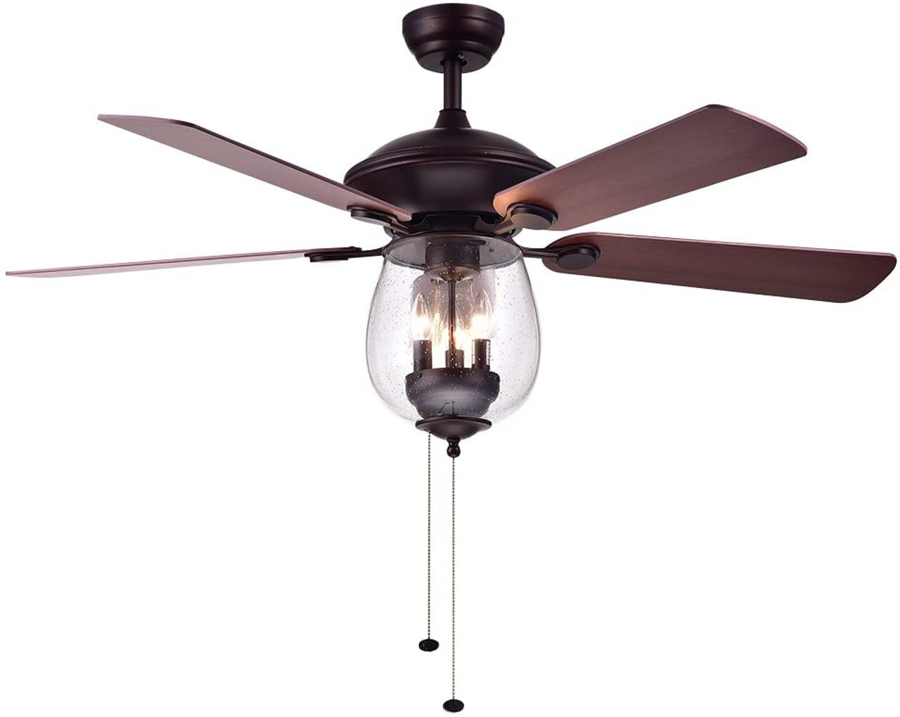 WAREHOUSE OF TIFFANY'S CFL-8205/ORB Tibwald 52 in. 3-Light Indoor Bronze Finish Hand Pull Chain Ceiling Fan with Light Kit