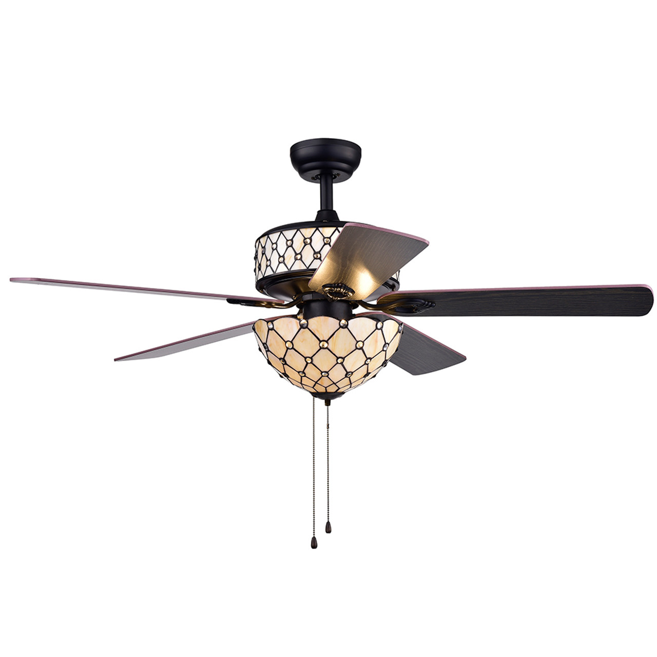 WAREHOUSE OF TIFFANY'S CFL-8279BL Tohva 53 in. 4-Light Indoor Black Finish Hand Pull Chain Ceiling Fan with Light Kit