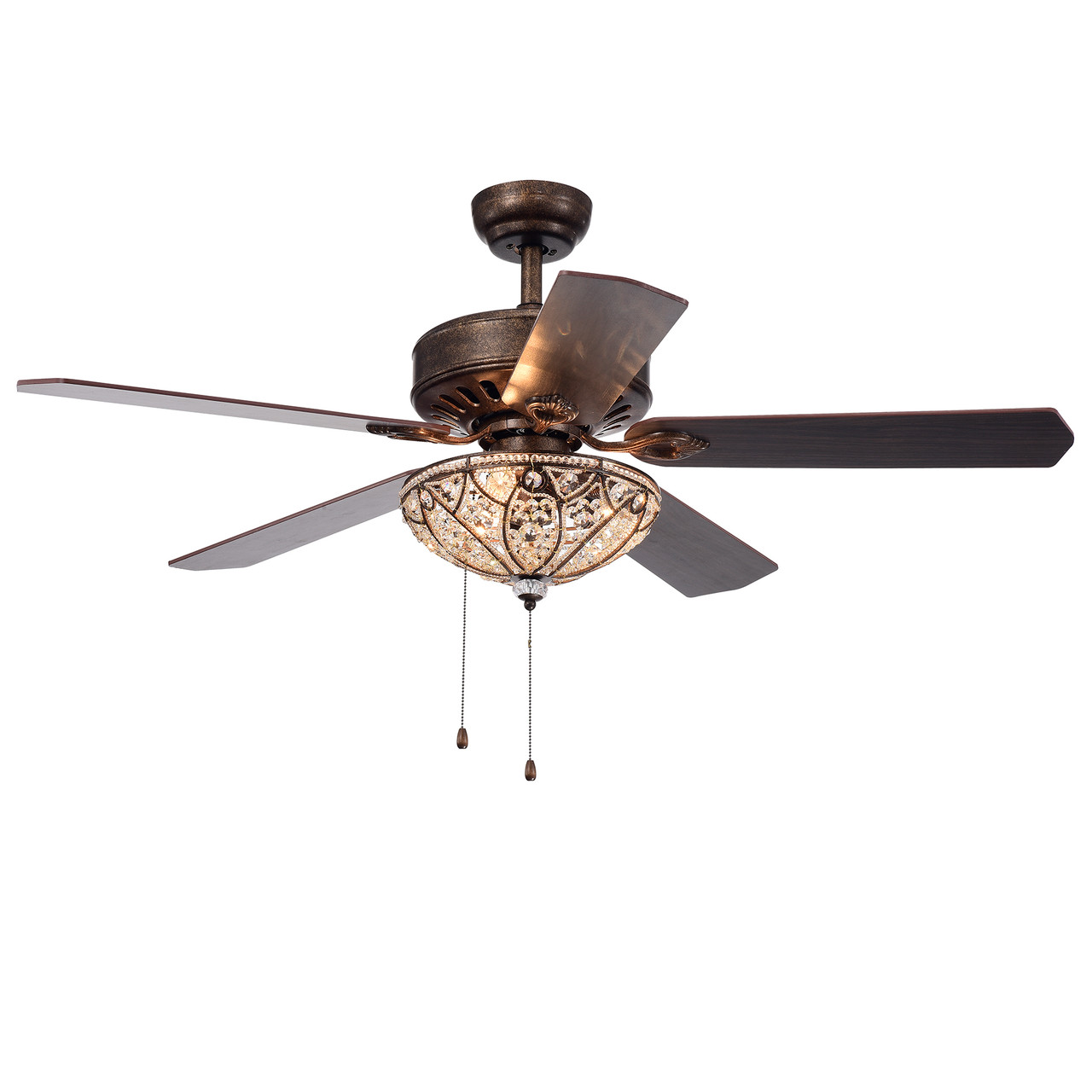 WAREHOUSE OF TIFFANY'S CFL-8353RB Gliska 52 in. 3-Light Indoor Bronze Finish Hand Pull Chain Ceiling Fan with Light Kit