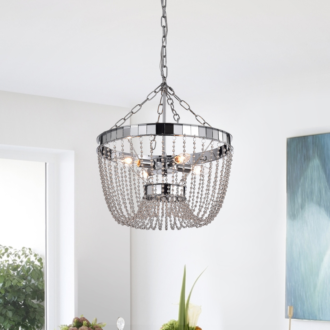 WAREHOUSE OF TIFFANY'S HM125/4 Gawren 16.1 in. 4-Light Indoor Chrome Finish Chandelier with Light Kit