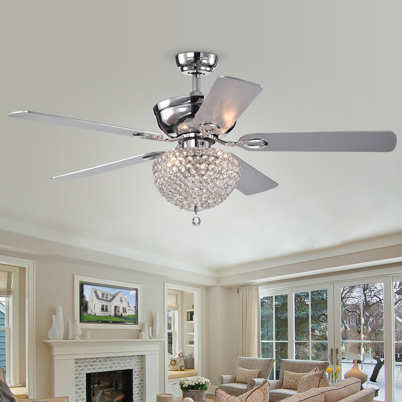 WAREHOUSE OF TIFFANY'S CFL-8176REMO/CHA Swarna 52 in. 3-Light Indoor Chrome Finish Remote Controlled Ceiling Fan with Light Kit