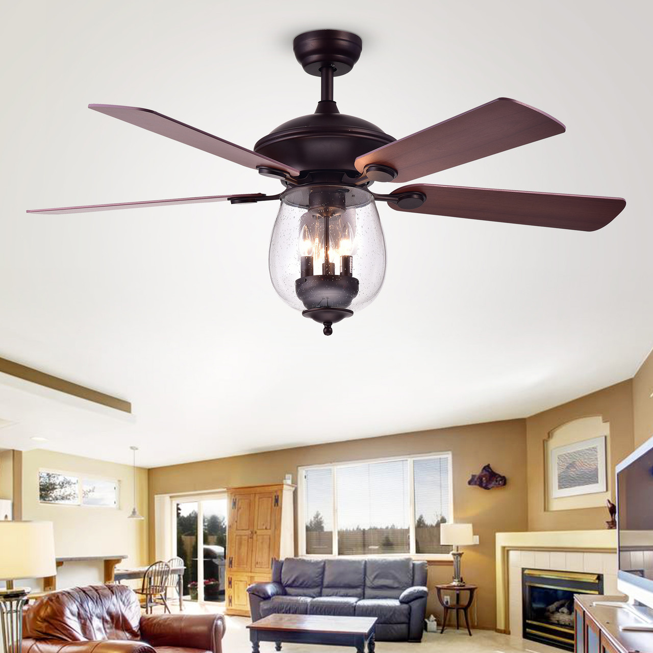 WAREHOUSE OF TIFFANY'S CFL-8205REMO/ORB Tibwald 52 in. 3-Light Indoor Bronze Finish Remote Controlled Ceiling Fan with Light Kit