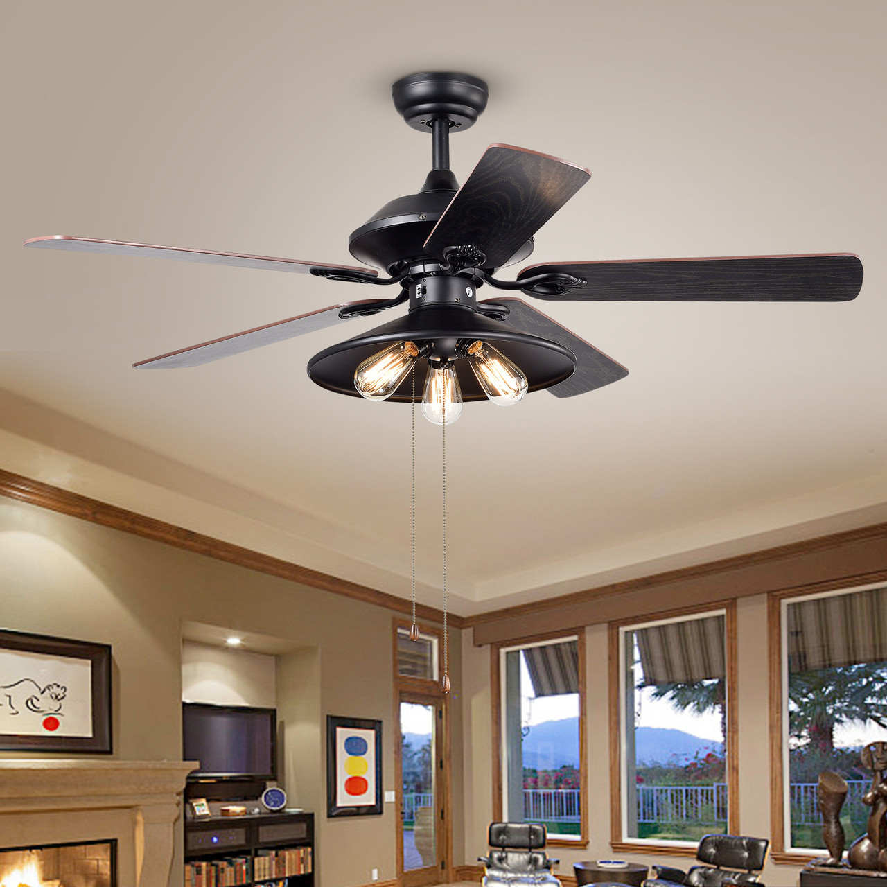 WAREHOUSE OF TIFFANY'S CFL-8308 Upille 52 in. 3-Light Indoor Black Finish Remote Controlled Ceiling Fan with Light Kit