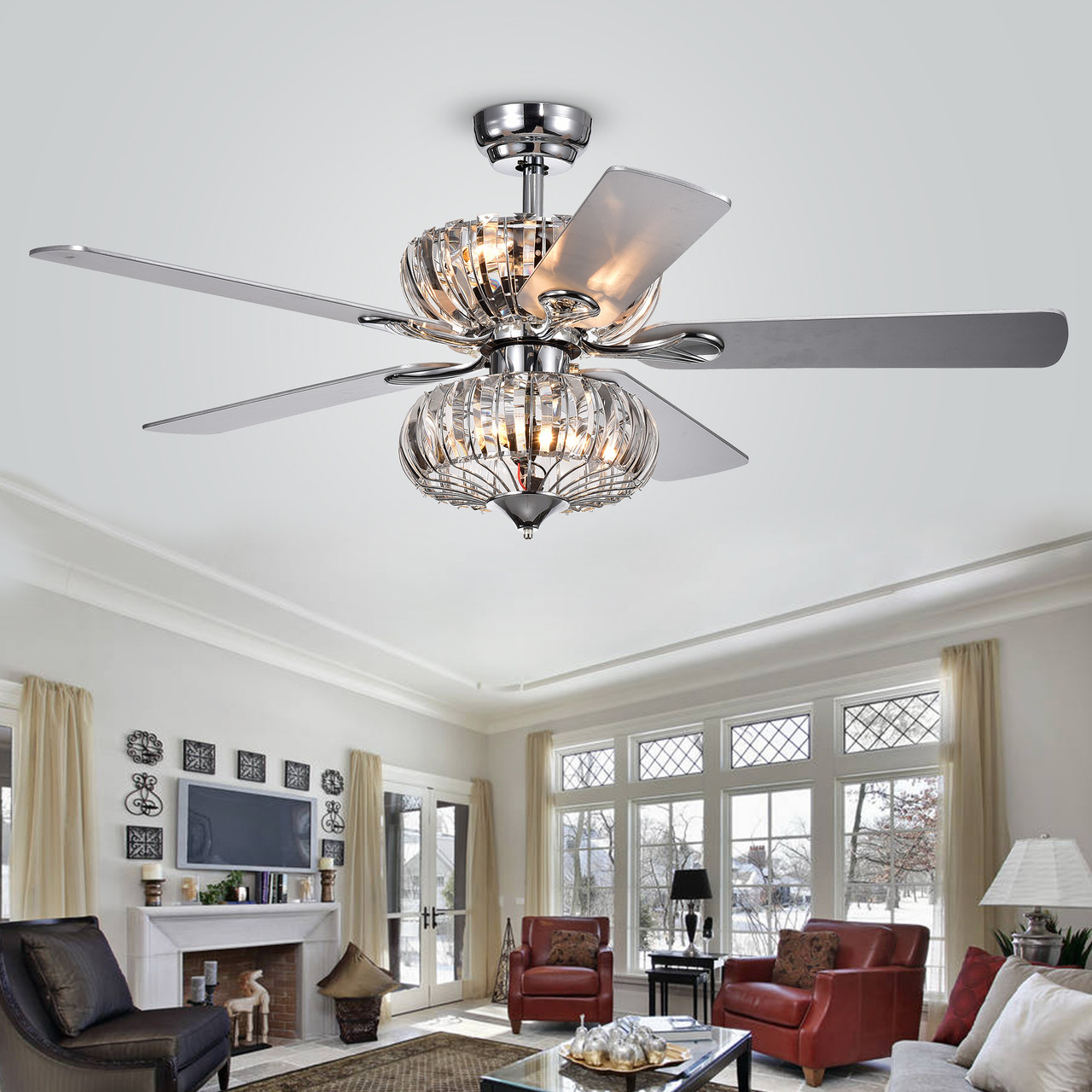 WAREHOUSE OF TIFFANY'S CFL-8315REMO/CH Kyana 52 in. 6-Light Indoor Chrome Finish Remote Controlled Ceiling Fan with Light Kit