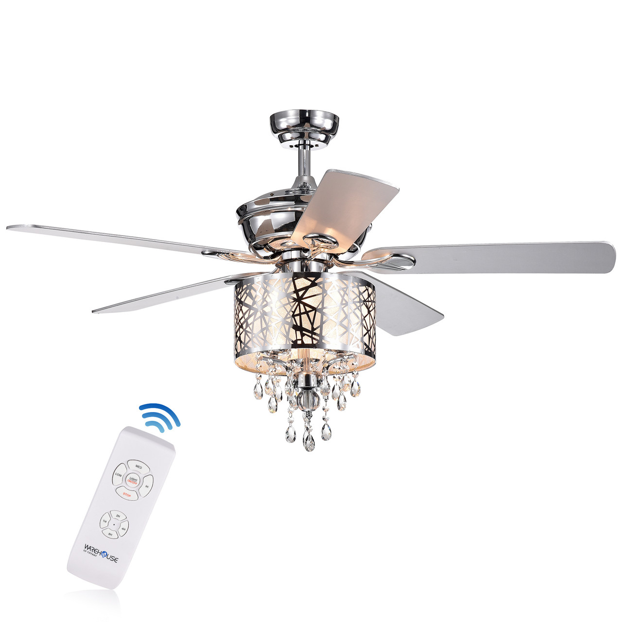 WAREHOUSE OF TIFFANY'S CFL-8335REMO Garvey 52 in. 3-Light Indoor Chrome Finish Remote Controlled Ceiling Fan with Light Kit