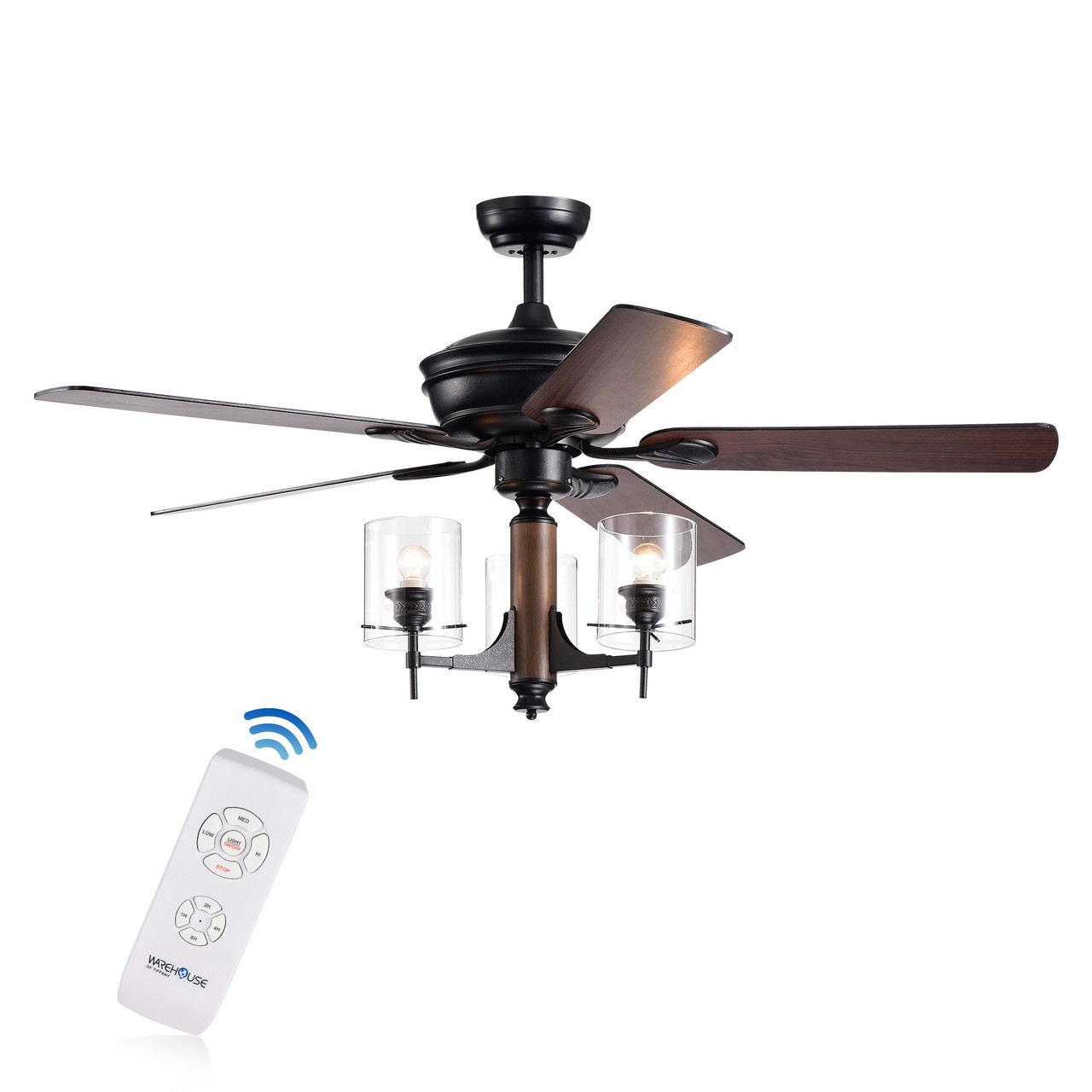 WAREHOUSE OF TIFFANY'S CFL-8341REMO Saranac 52 in. 3-Light Indoor Bronze Finish Remote Controlled Ceiling Fan with Light Kit