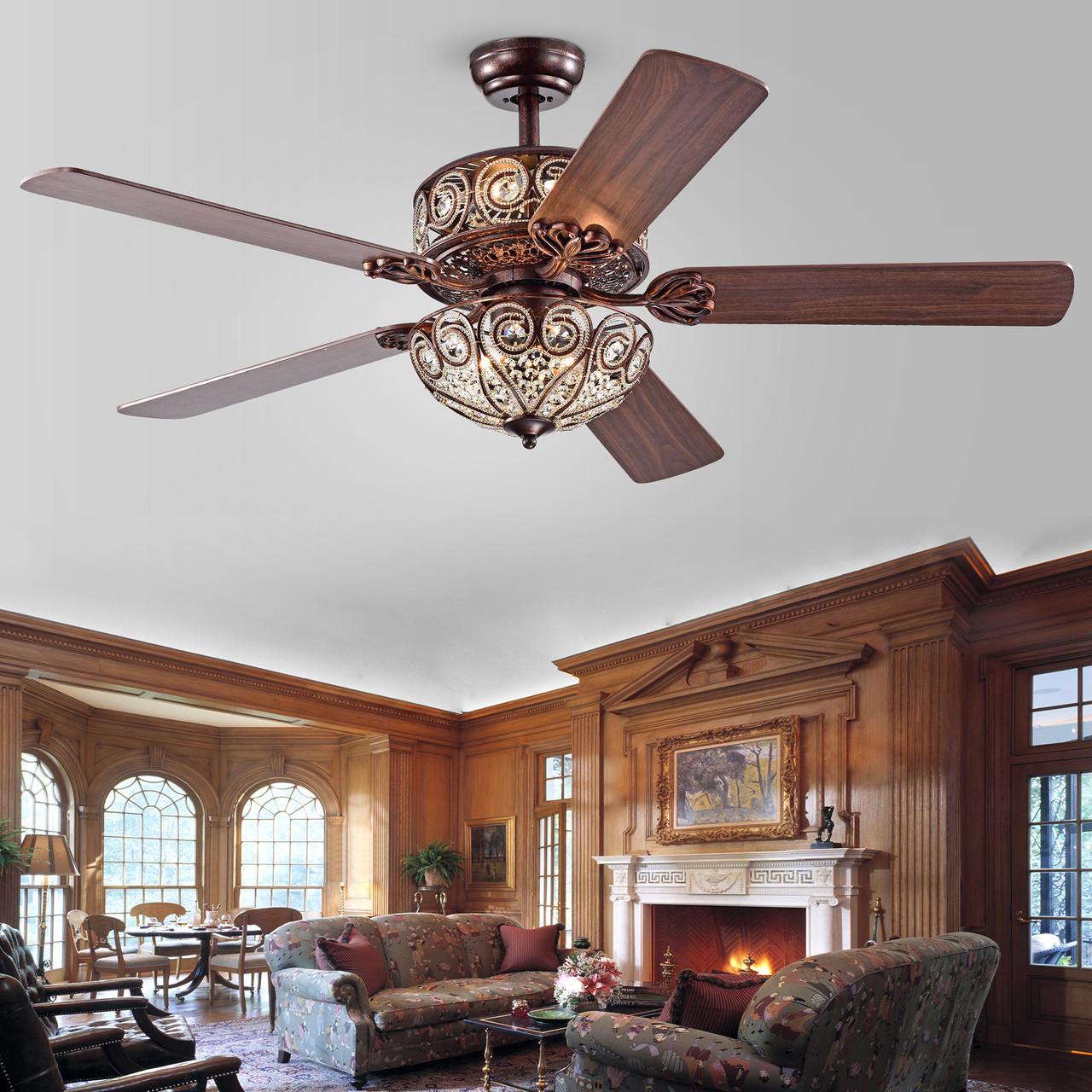 WAREHOUSE OF TIFFANY'S CFL-8370REMO/RB Boot 52 in. 2-Light Indoor Bronze Finish Remote Controlled Ceiling Fan with Light Kit