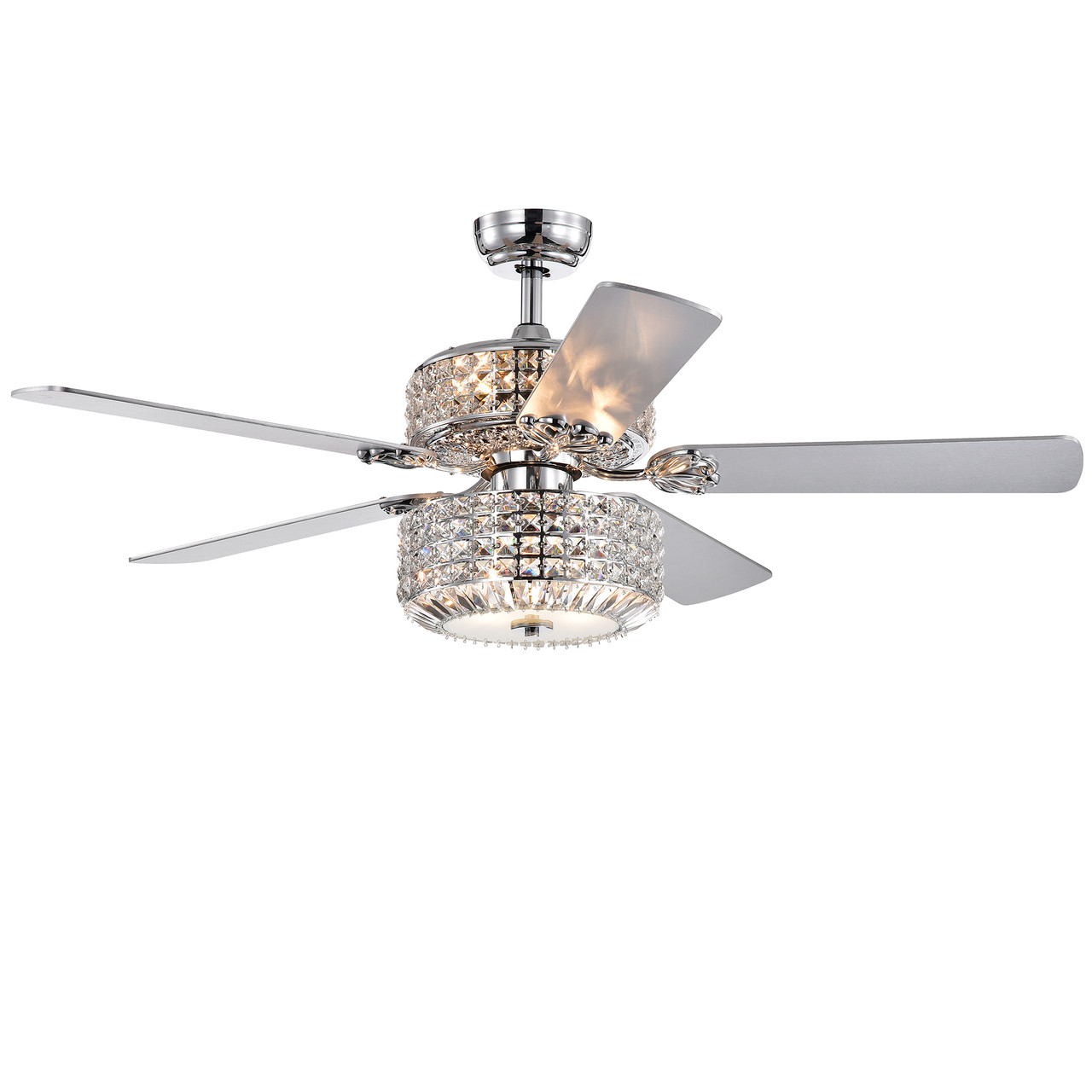 WAREHOUSE OF TIFFANY'S CFL-8373REMO/CH Senma 52 in. 3-Light Indoor Chrome Finish Remote Controlled Ceiling Fan with Light Kit