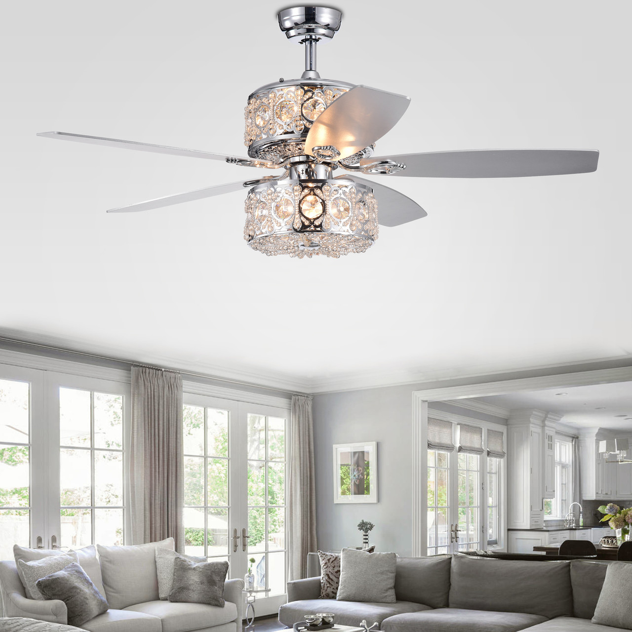 WAREHOUSE OF TIFFANY'S CFL-8376REMO/CH Velko 52 in. 6-Light Indoor Chrome Finish Remote Controlled Ceiling Fan with Light Kit