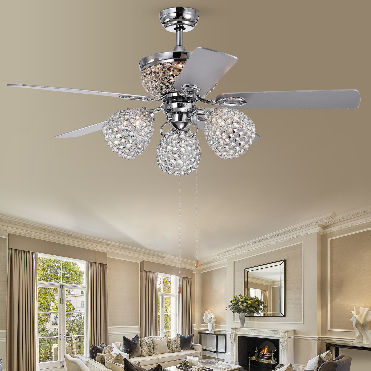 WAREHOUSE OF TIFFANY'S CFL-8415REMO/CH Jasper 52 in. 3-Light Indoor Chrome Finish Remote Controlled Ceiling Fan with Light Kit