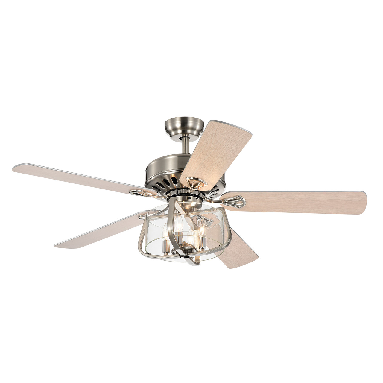 WAREHOUSE OF TIFFANY'S CFL-8428REMO/SN Mari 52 in. 4-Light Indoor Silver Finish Remote Controlled Ceiling Fan with Light Kit