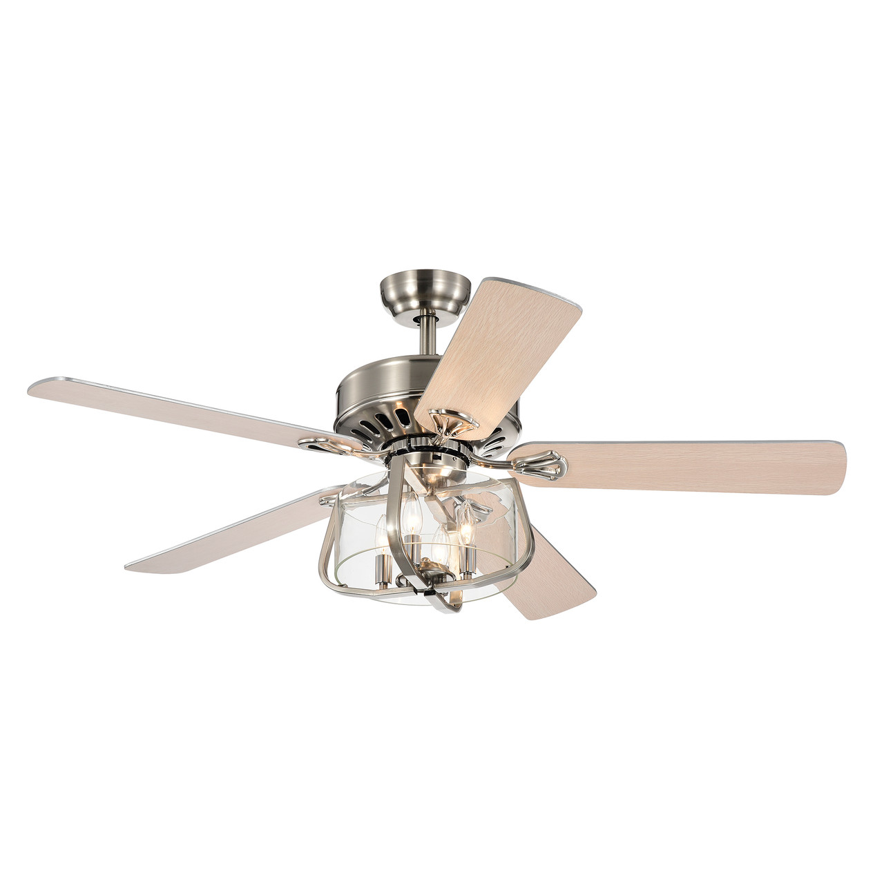 WAREHOUSE OF TIFFANY'S CFL-8428REMO/SN Mari 52 in. 4-Light Indoor Silver Finish Remote Controlled Ceiling Fan with Light Kit