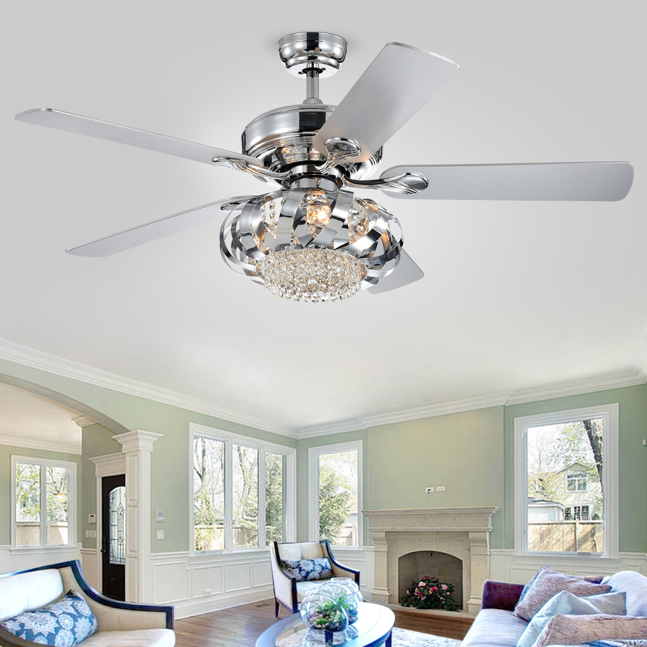 WAREHOUSE OF TIFFANY'S CFL-8430REMO/CH Rexie 52 in. 3-Light Indoor Chrome Finish Remote Controlled Ceiling Fan with Light Kit