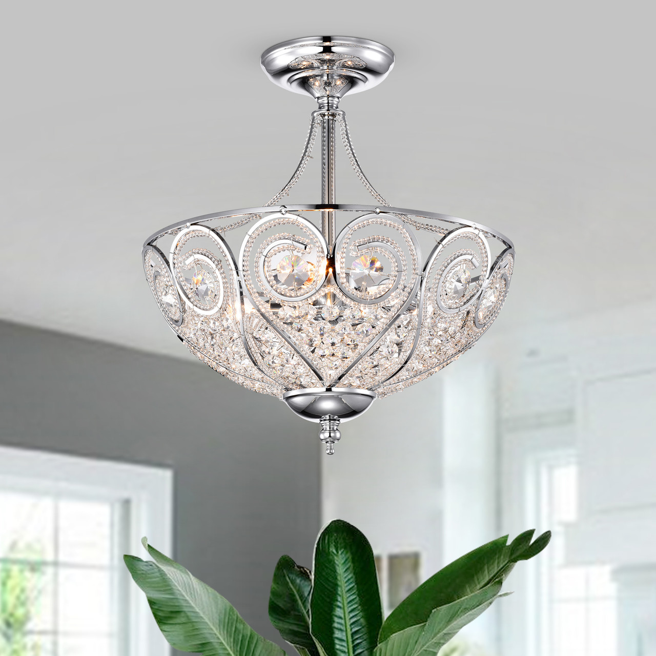 WAREHOUSE OF TIFFANY'S CM8370CH/3S Raven 13 in. 3-Light Indoor Chrome Finish Pendant Lamp with Light Kit