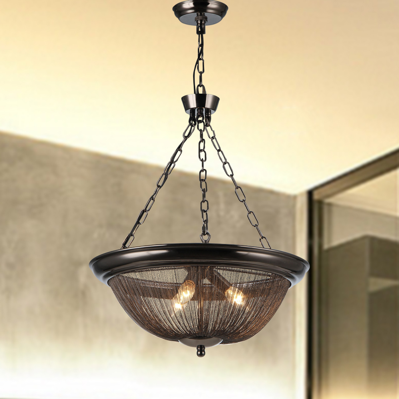 WAREHOUSE OF TIFFANY'S P1659-3 Starge 8 in. 3-Light Indoor Bronze Finish Pendant Lamp with Light Kit