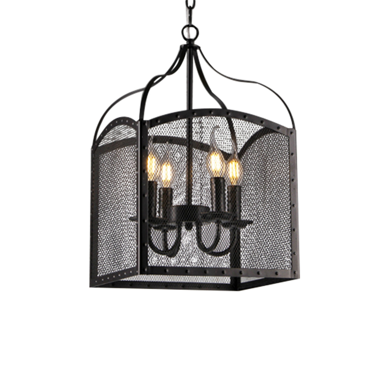 WAREHOUSE OF TIFFANY'S P1726-4 Mirdra 15 in. 4-Light Indoor Black Finish Pendant Lamp with Light Kit