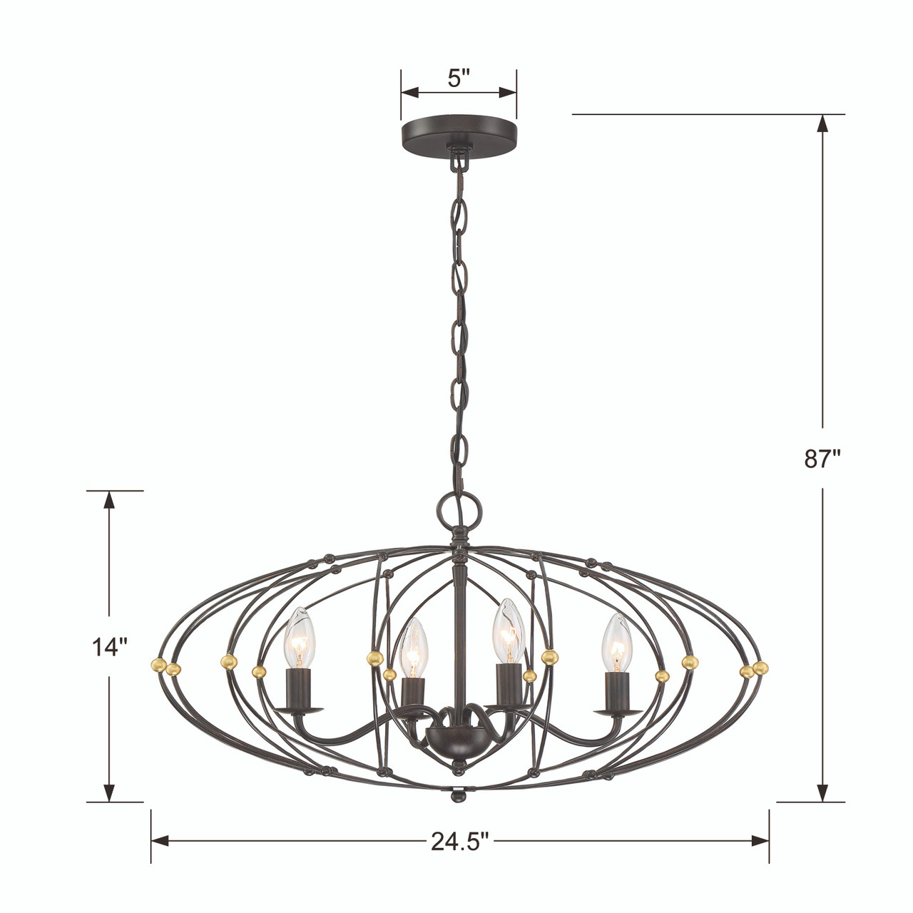 CRYSTORAMA ZUC-A9034-EB-GA Zucca 4 Light English Bronze Chandelier