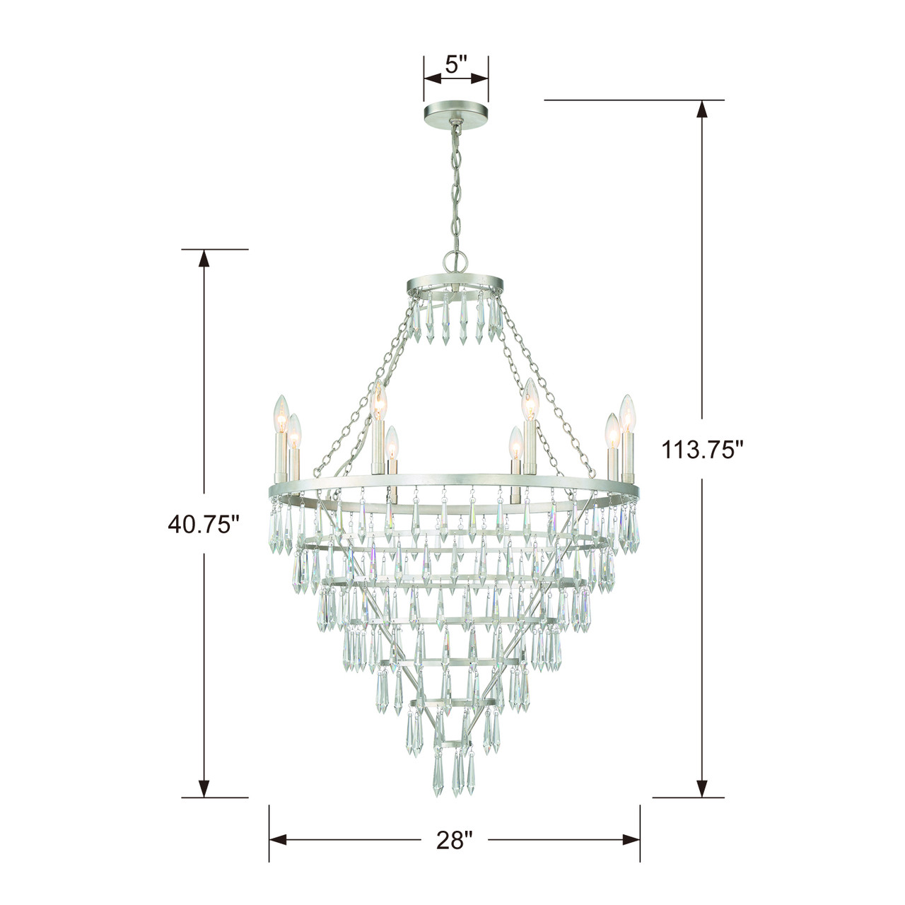 CRYSTORAMA LUC-A9068-SA Lucille 8 Light Antique Silver Chandelier